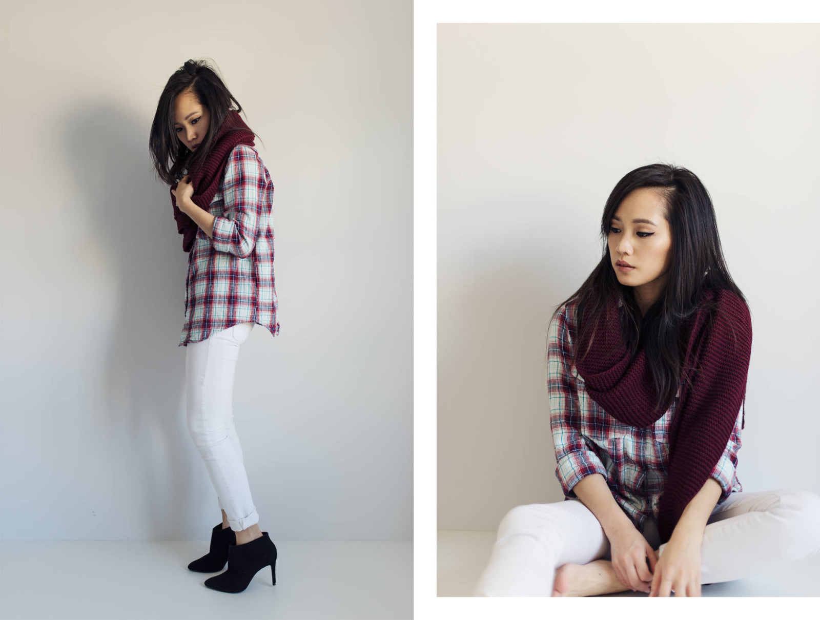 plaid-shirt-white-denim-black-suede-booties