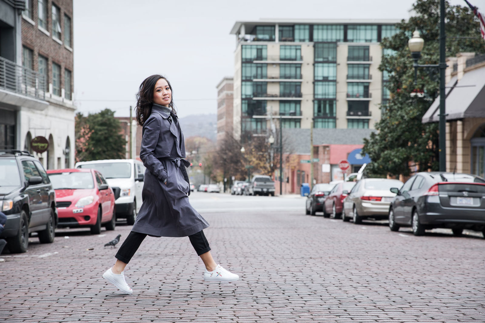 Gray Duster Coat with Black Trousers and Axel Arigato Sneakers | le-jolie.com