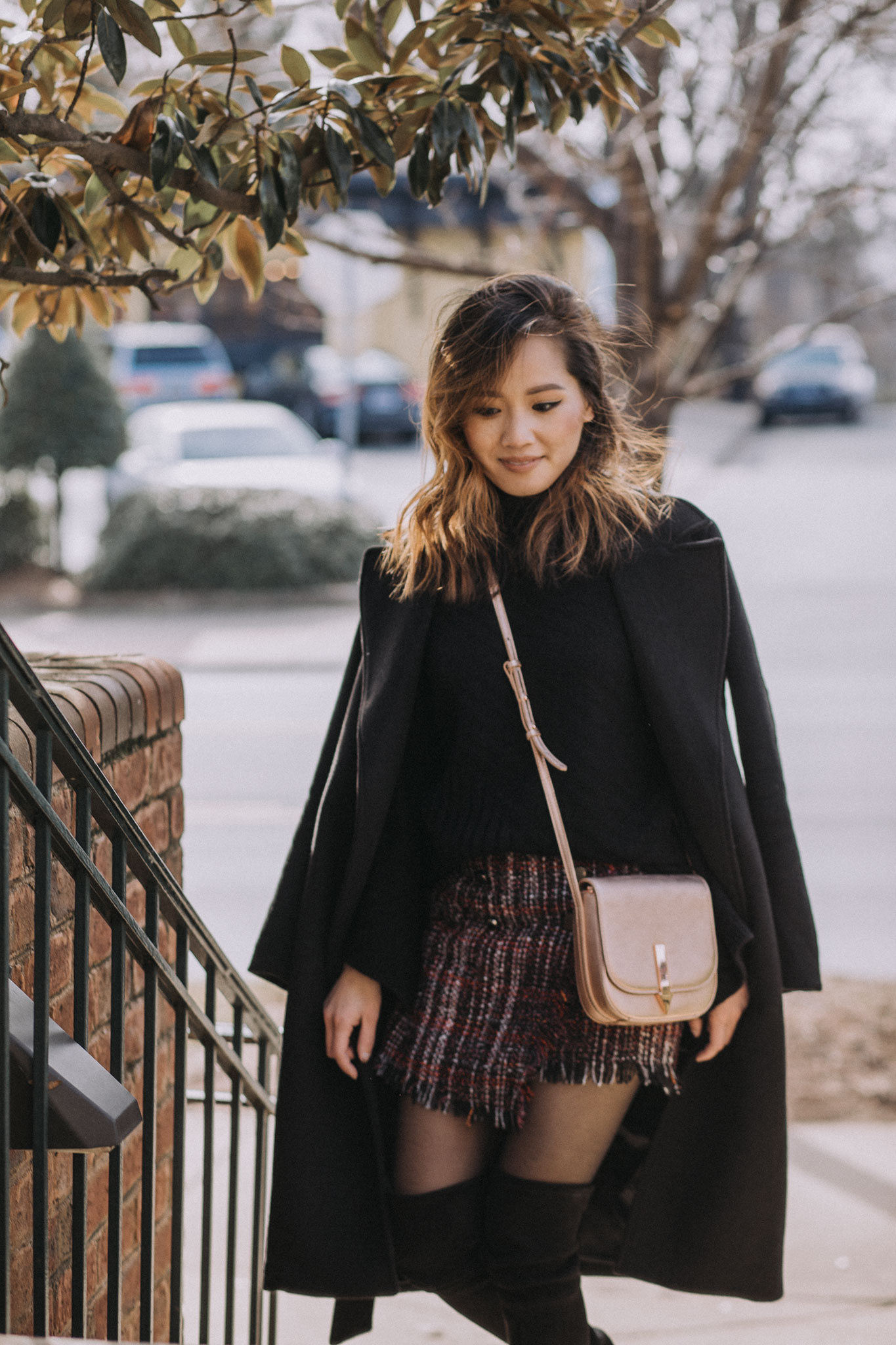 Your Ultimate Guide to Blogging 2018 Edition - Chic Winter Outfit in a turtleneck sweater, mini skirt, and stuart weitzman boots | le-jolie.com | Black top coat, feminine style, winter fashion, winter outfits, winter look, tweed skirt, tweed mini, bershka, karen walker, metallic trend, metallic handbag, over the knee boots, otk boots, minimal style, asian blogger, influencer style, turtleneck sweater outfit, black turtleneck